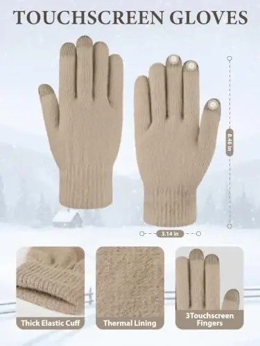 Winter Beanie Hat Gloves Scarf, CasModazoneere Hat Gloves Scarf Set Women Girls | Multiple Colors Winter Hats and Gloves for Women, Touchscreen Warm Gloves Set Gifts for Women Accessories - 4
