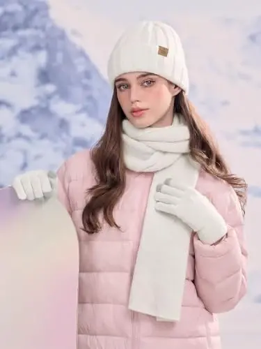 Winter Beanie Hat Gloves Scarf, CasModazoneere Hat Gloves Scarf Set Women Girls | Multiple Colors Winter Hats and Gloves for Women, Touchscreen Warm Gloves Set Gifts for Women Accessories - 5