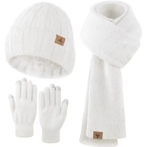 Winter Beanie Hat Gloves Scarf, CasModazoneere Hat Gloves Scarf Set Women Girls | Multiple Colors Winter Hats and Gloves for Women, Touchscreen Warm Gloves Set Gifts for Women Accessories - Winter