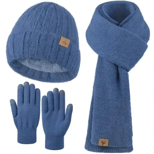 Winter Beanie Hat Gloves Scarf, CasModazoneere Hat Gloves Scarf Set Women Girls | Multiple Colors Winter Hats and Gloves for Women, Touchscreen Warm Gloves Set Gifts for Women Accessories - 1