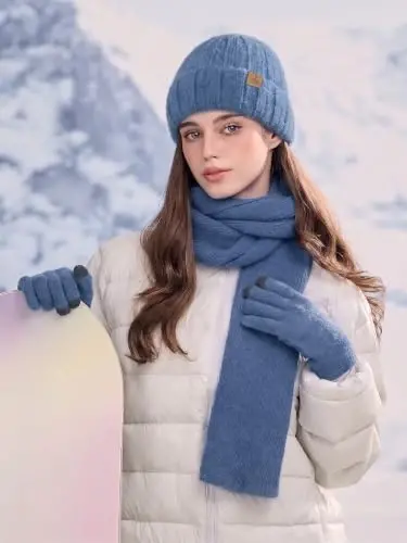 Winter Beanie Hat Gloves Scarf, CasModazoneere Hat Gloves Scarf Set Women Girls | Multiple Colors Winter Hats and Gloves for Women, Touchscreen Warm Gloves Set Gifts for Women Accessories - 5