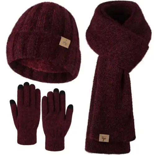 Winter Beanie Hat Gloves Scarf, CasModazoneere Hat Gloves Scarf Set Women Girls | Multiple Colors Winter Hats and Gloves for Women, Touchscreen Warm Gloves Set Gifts for Women Accessories - 1