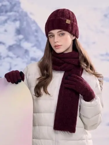 Winter Beanie Hat Gloves Scarf, CasModazoneere Hat Gloves Scarf Set Women Girls | Multiple Colors Winter Hats and Gloves for Women, Touchscreen Warm Gloves Set Gifts for Women Accessories - 5