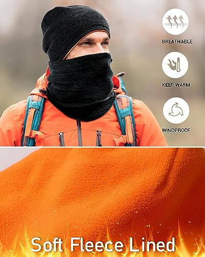 Winter Beanie Hat Scarf for Men Women Knit Thick Fleece Lined Warm Windproof Ski Skull Cap Neck Warmer Gaiter Face Scarf Set - 4