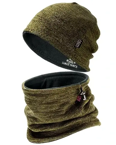 Winter Beanie Hat Scarf for Men Women Knit Thick Fleece Lined Warm Windproof Ski Skull Cap Neck Warmer Gaiter Face Scarf Set - 1