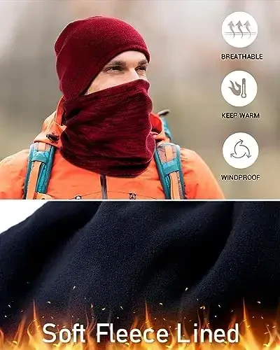 Winter Beanie Hat Scarf for Men Women Knit Thick Fleece Lined Warm Windproof Ski Skull Cap Neck Warmer Gaiter Face Scarf Set - 4