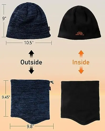 Winter Beanie Hat Scarf for Men Women Knit Thick Fleece Lined Warm Windproof Ski Skull Cap Neck Warmer Gaiter Face Scarf Set - 5