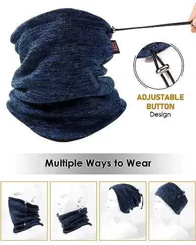 Winter Beanie Hat Scarf for Men Women Knit Thick Fleece Lined Warm Windproof Ski Skull Cap Neck Warmer Gaiter Face Scarf Set - 3