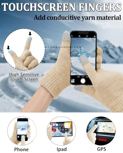 Winter Beanie Hat Scarf Gloves Set for Women, Fleece Lined Hats Touchscreen Gloves Long Scarf 3 In 1 Set for Cold Weather - 3