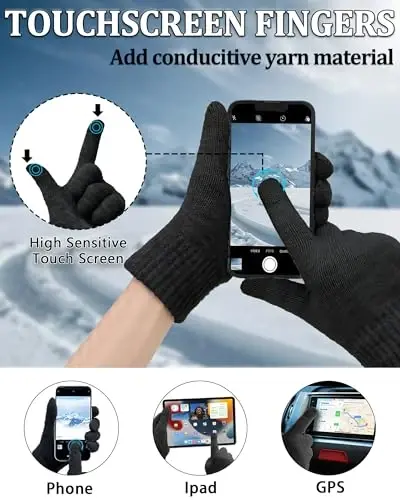 Winter Beanie Hat Scarf Gloves Set for Women, Fleece Lined Hats Touchscreen Gloves Long Scarf 3 In 1 Set for Cold Weather - 4
