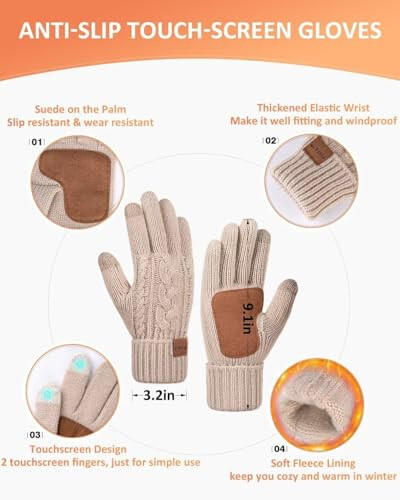 Winter Beanie Hat Scarf Gloves Set for Women, Pom Pom Beanie Fleece Lined Knit Neck Warmer Touchscreen Gloves 3 in 1 Gift Set - 3