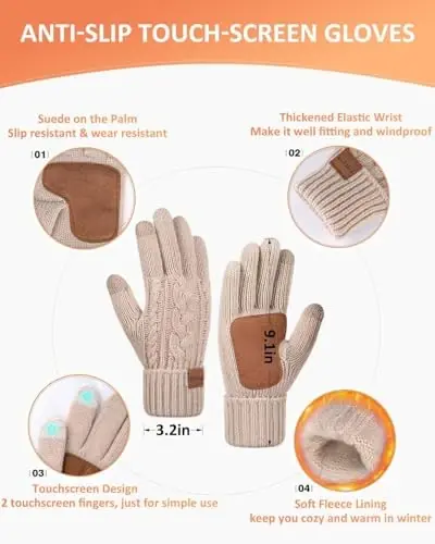 Winter Beanie Hat Scarf Gloves Set for Women, Pom Pom Beanie Fleece Lined Knit Neck Warmer Touchscreen Gloves 3 in 1 Gift Set - 5