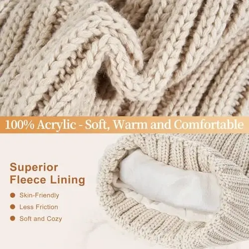 Winter Beanie Hat Scarf Gloves Set for Women, Womens Beanie with Pom Pom Long Scarf Neck Warmer Touchscreen Gloves 3 in 1 Set - 1