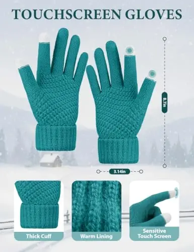 Winter Beanie Hat Scarf Gloves Set with Ear Muff Warmer for Women | Winter Gift Sets for Women, One Size fits All, Touch Screen Gloves, Double Brim Winter Wear Accessories for Adult - 3