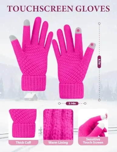 Winter Beanie Hat Scarf Gloves Set with Ear Muff Warmer for Women | Winter Gift Sets for Women, One Size fits All, Touch Screen Gloves, Double Brim Winter Wear Accessories for Adult - 3