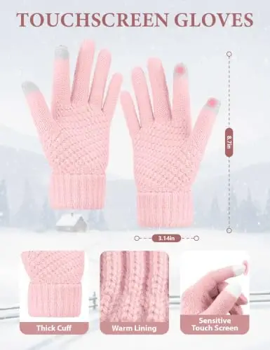 Winter Beanie Hat Scarf Gloves Set with Ear Muff Warmer for Women | Winter Gift Sets for Women, One Size fits All, Touch Screen Gloves, Double Brim Winter Wear Accessories for Adult - 3