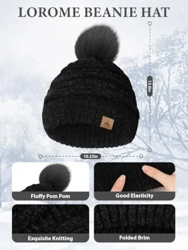 Winter Beanie Hat Scarf Gloves Set with Ear Muff Warmer for Women | Winter Gift Sets for Women, One Size fits All, Touch Screen Gloves, Double Brim Winter Wear Accessories for Adult - Winter (1)