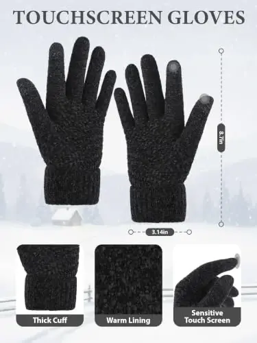 Winter Beanie Hat Scarf Gloves Set with Ear Muff Warmer for Women | Winter Gift Sets for Women, One Size fits All, Touch Screen Gloves, Double Brim Winter Wear Accessories for Adult - 3