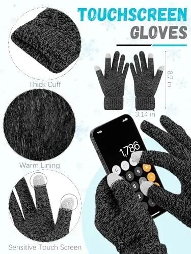 Winter Beanie Hat Scarf Gloves, Unisex Warm Fleece Knit Neck Scarf Set Gift | Hats Gloves Scarf Set, Touchscreen Gloves, Universal Size Neck Scarf Set Winter Gifts for Unisex Adult Winter Wear - 3