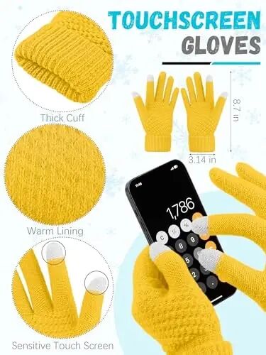 Winter Beanie Hat Scarf Gloves, Unisex Warm Fleece Knit Neck Scarf Set Gift | Hats Gloves Scarf Set, Touchscreen Gloves, Universal Size Neck Scarf Set Winter Gifts for Unisex Adult Winter Wear - 3
