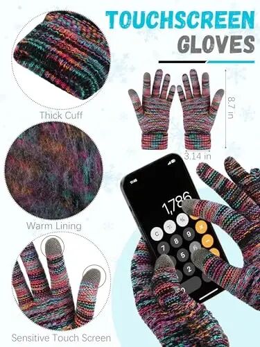 Winter Beanie Hat Scarf Gloves, Unisex Warm Fleece Knit Neck Scarf Set Gift | Hats Gloves Scarf Set, Touchscreen Gloves, Universal Size Neck Scarf Set Winter Gifts for Unisex Adult Winter Wear - 3