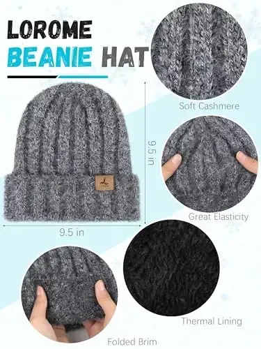 Winter Beanie Hat Scarf Gloves, Warm Fleece Knit Hat Long Scarf Neck Warmer Touch Screen Winter Gloves Set Gifts for Women - 2