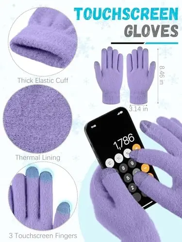 Winter Beanie Hat Scarf Gloves, Warm Fleece Knit Hat Long Scarf Neck Warmer Touch Screen Winter Gloves Set Gifts for Women - 4