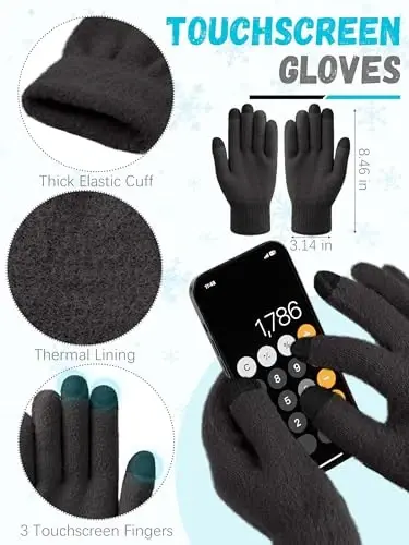 Winter Beanie Hat Scarf Gloves, Warm Fleece Knit Hat Long Scarf Neck Warmer Touch Screen Winter Gloves Set Gifts for Women - 4