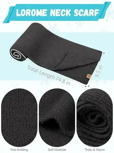 Winter Beanie Hat Scarf Gloves, Warm Fleece Knit Hat Long Scarf Neck Warmer Touch Screen Winter Gloves Set Gifts for Women - 3