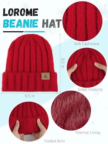 Winter Beanie Hat Scarf Gloves, Warm Fleece Knit Hat Long Scarf Neck Warmer Touch Screen Winter Gloves Set Gifts for Women - LOROME (1)