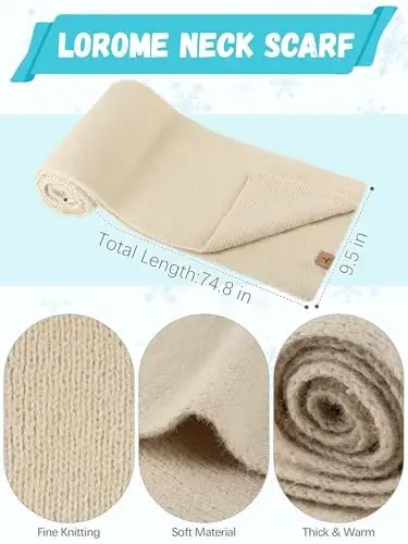 Winter Beanie Hat Scarf Gloves, Warm Fleece Knit Hat Long Scarf Neck Warmer Touch Screen Winter Gloves Set Gifts for Women - 3
