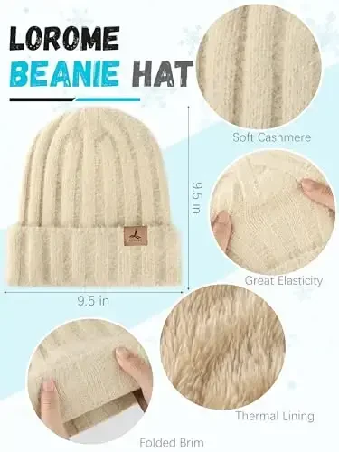 Winter Beanie Hat Scarf Gloves, Warm Fleece Knit Hat Long Scarf Neck Warmer Touch Screen Winter Gloves Set Gifts for Women - LOROME (1)