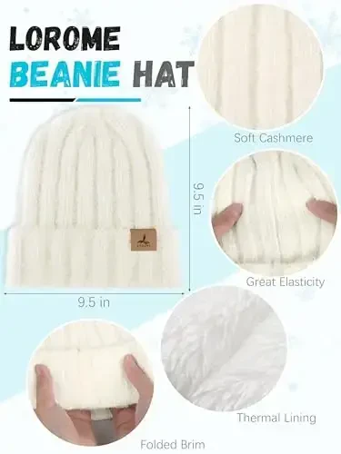 Winter Beanie Hat Scarf Gloves, Warm Fleece Knit Hat Long Scarf Neck Warmer Touch Screen Winter Gloves Set Gifts for Women - LOROME (1)