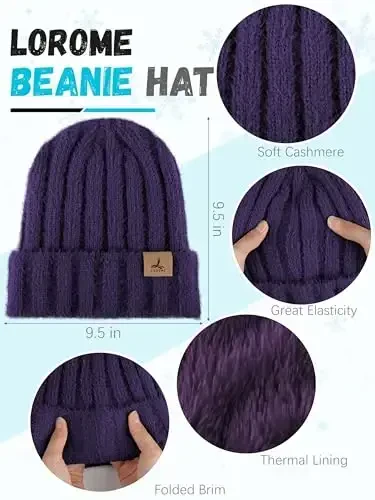 Winter Beanie Hat Scarf Gloves, Warm Fleece Knit Hat Long Scarf Neck Warmer Touch Screen Winter Gloves Set Gifts for Women - 2