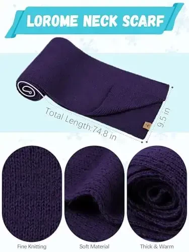 Winter Beanie Hat Scarf Gloves, Warm Fleece Knit Hat Long Scarf Neck Warmer Touch Screen Winter Gloves Set Gifts for Women - 3