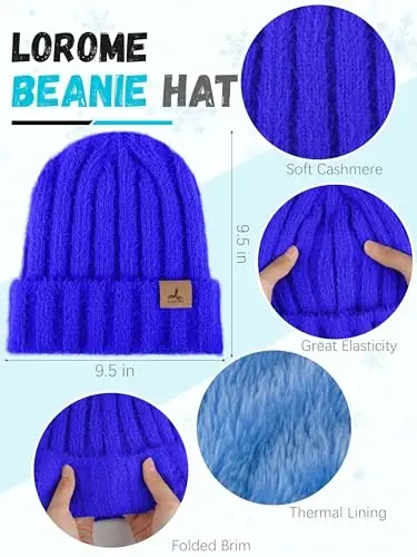 Winter Beanie Hat Scarf Gloves, Warm Fleece Knit Hat Long Scarf Neck Warmer Touch Screen Winter Gloves Set Gifts for Women - LOROME (1)