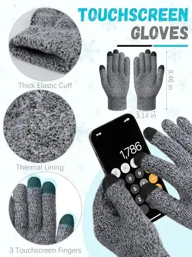 Winter Beanie Hat Scarf Gloves, Warm Fleece Knit Hat Long Scarf Neck Warmer Touch Screen Winter Gloves Set Gifts for Women - 4