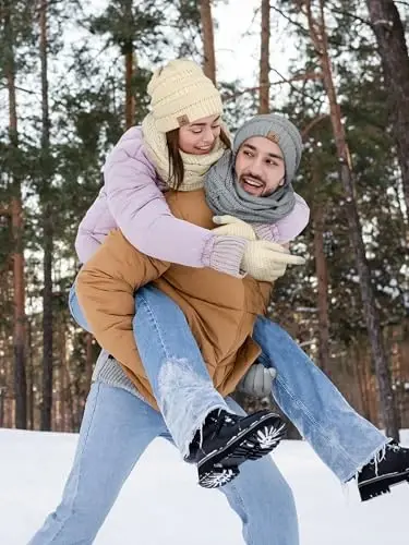 Winter Beanie Hat Scarf Gloves, Warm Fleece Knit Hats Touch Screen Gloves Neck Scarf Set Winter Gifts for Unisex Adult - 5