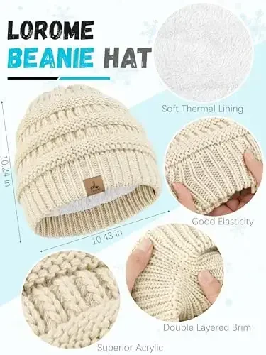 Winter Beanie Hat Scarf Gloves, Warm Fleece Knit Hats Touch Screen Gloves Neck Scarf Set Winter Gifts for Unisex Adult - LOROME (1)