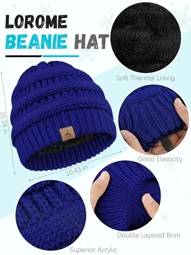 Winter Beanie Hat Scarf Gloves, Warm Fleece Knit Hats Touch Screen Gloves Neck Scarf Set Winter Gifts for Unisex Adult - LOROME (1)