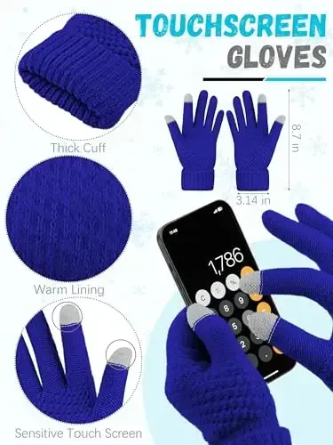 Winter Beanie Hat Scarf Gloves, Warm Fleece Knit Hats Touch Screen Gloves Neck Scarf Set Winter Gifts for Unisex Adult - 3