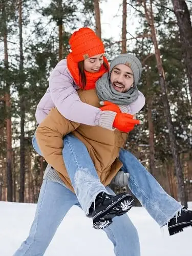 Winter Beanie Hat Scarf Gloves, Warm Fleece Knit Hats Touch Screen Gloves Neck Scarf Set Winter Gifts for Unisex Adult - 5