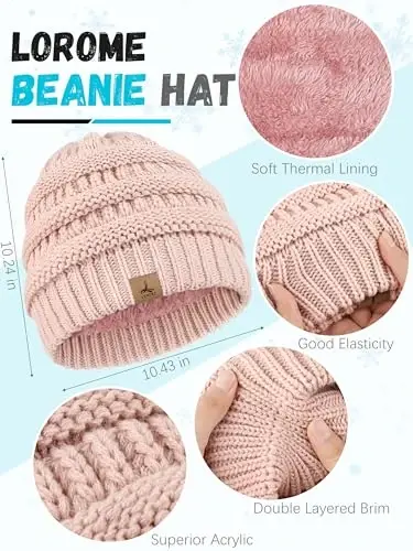 Winter Beanie Hat Scarf Gloves, Warm Fleece Knit Hats Touch Screen Gloves Neck Scarf Set Winter Gifts for Unisex Adult - LOROME (1)