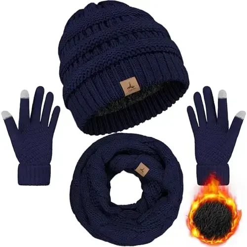 Winter Beanie Hat Scarf Gloves, Warm Fleece Knit Hats Touch Screen Gloves Neck Scarf Set Winter Gifts for Unisex Adult - WINTER