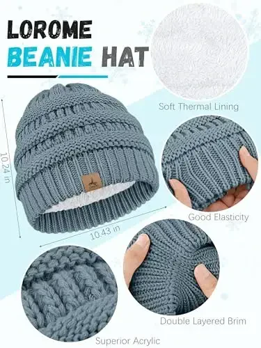 Winter Beanie Hat Scarf Gloves, Warm Fleece Knit Hats Touch Screen Gloves Neck Scarf Set Winter Gifts for Unisex Adult - LOROME (1)