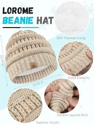 Winter Beanie Hat Scarf Gloves, Warm Fleece Knit Hats Touch Screen Gloves Neck Scarf Set Winter Gifts for Unisex Adult - LOROME (1)