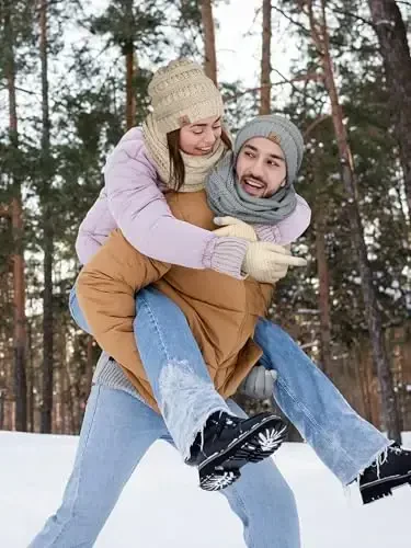 Winter Beanie Hat Scarf Gloves, Warm Fleece Knit Hats Touch Screen Gloves Neck Scarf Set Winter Gifts for Unisex Adult - 5