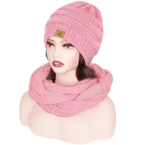 Winter Beanie Hat Scarf Gloves, Warm Fleece Knit Hats Touch Screen Gloves Neck Scarf Set Winter Gifts for Unisex Adult - 2