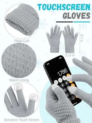 Winter Beanie Hat Scarf Gloves, Warm Fleece Knit Hats Touch Screen Gloves Neck Scarf Set Winter Gifts for Unisex Adult - 3