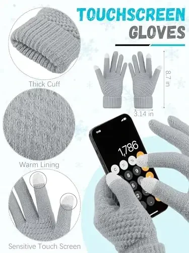 Winter Beanie Hat Scarf Gloves, Warm Fleece Knit Hats Touch Screen Gloves Neck Scarf Set Winter Gifts for Unisex Adult - 3